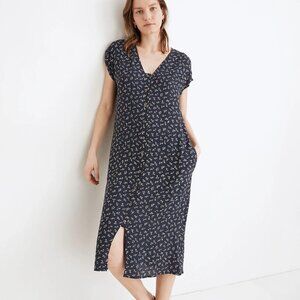 Madewell Easy Midi Small Floral Blue Flowy Relaxed Dress in Spring Fling Sz XS